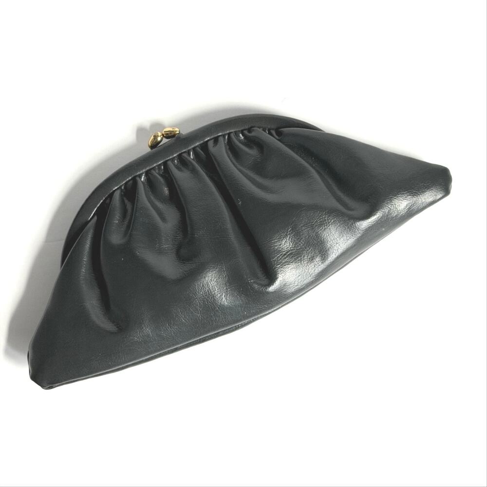Julius Resnick JR Miami Vintage Clutch Bag Gray Leather Kiss Lock Coin Purse